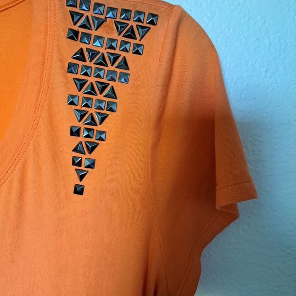 WOMEN'S SHORT SLEEVE TOP SIZE MEDIUM COTTON T-SHIRT EMBELLISHED STYLE AND CO - Picture 4 of 5